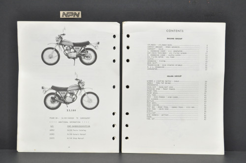Vintage 1974 Honda XL100 Motorcycle Parts Catalog Book Diagram Manual