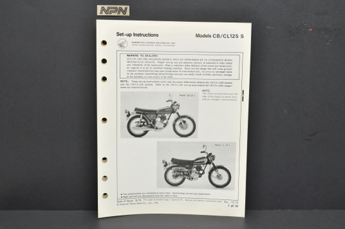 Vintage 1978 Honda CB125 S Motorcycle Dealer Set Up Instruction