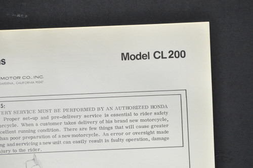 Vintage 1974 Honda CL200 Scrambler Motorcycle Dealer Set Up Instruction Manual