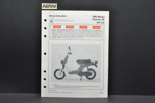 Vintage 1981 Honda NX50 Express SR Motorcycle Dealer Set Up Instruction Manual
