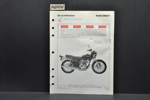 Vtg 1975 Honda CB500 T 500 Twin K0 Motorcycle Dealer Set Up Instruction Manual