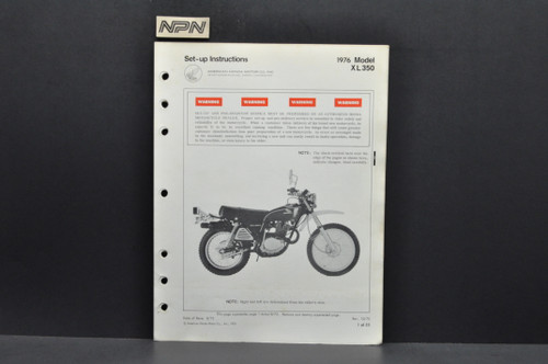 Vintage 1976 Honda XL350 Motorcycle Dealer Set Up Instruction Manual