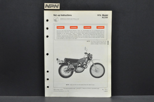 Vintage 1976 Honda XL250 Motorcycle Dealer Set Up Instruction Manual