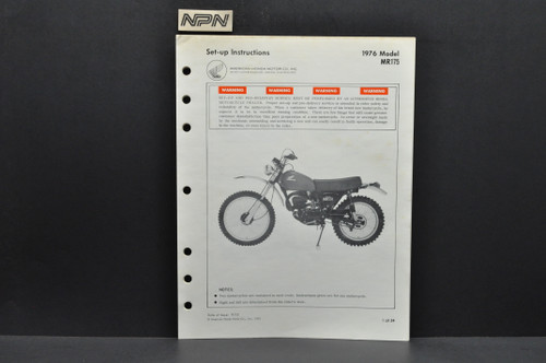 Vintage 1976 Honda MR175 Motorcycle Dealer Set Up Instruction Manual