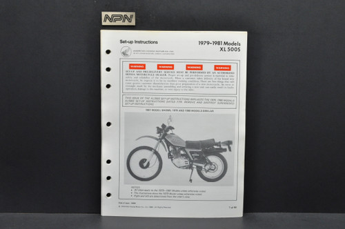Vintage NOS 1979-81 Honda XL500 S Motorcycle Dealer Set Up Instruction Manual