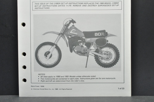 Vintage NOS 1980-81 Honda CR80 R Motorcycle Dealer Set Up Instruction Manual