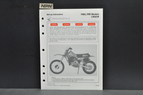 Vintage NOS 1980-81 Honda CR80 R Motorcycle Dealer Set Up Instruction Manual