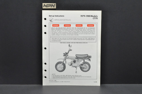 Vintage NOS 1979-81 Honda CT70 Motorcycle Dealer Set Up Instruction Manual