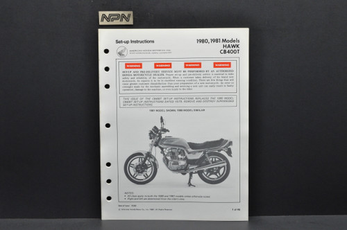 Vintage NOS 1980-81 Honda CB400 T Hawk Motorcycle Dealer Set Up Instruction Manual