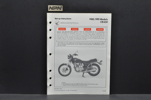 Vintage NOS 1980-81 Honda CB650 Motorcycle Dealer Set Up Instruction Manual