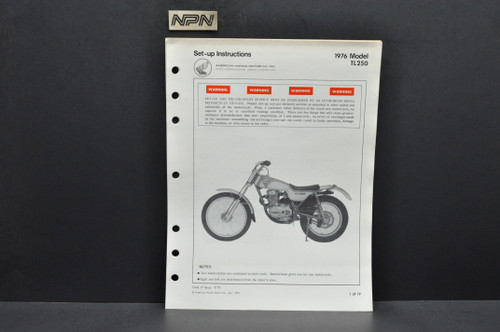 Vintage 1976 Honda TL250 Trials 250 Motorcycle Dealer Set Up Instruction Manual