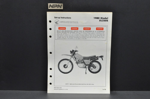 Vintage 1980 Honda XL250 S Motorcycle Dealer Set Up Instruction Manual