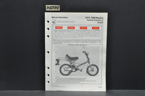 Vtg 1979-80 Honda NA50 Express II Motorcycle Dealer Set Up Instruction Manual
