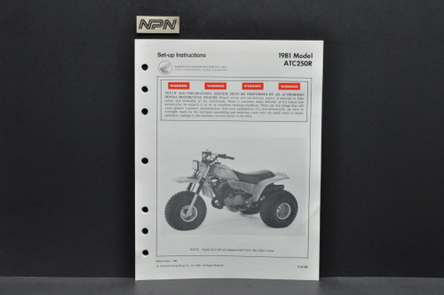 Vintage NOS 1981 Honda ATC250 R Three Wheeler Dealer Set Up Instruction Manual