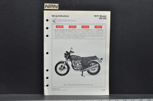 Vintage 1977 Honda CB550 Four Motorcycle Dealer Set Up Instruction Manual