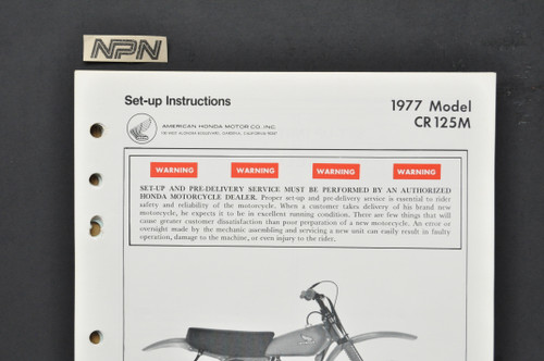 Vintage 1977 Honda CR125 M Elsinore Dealer Set Up Instruction Manual