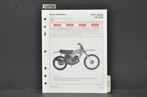Vintage 1977 Honda CR125 M Elsinore Dealer Set Up Instruction Manual