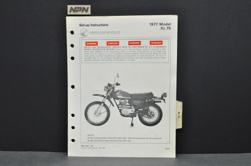 VTG 1977 Honda XL75 Motorcycle Dealer Set Up Instruction Manual + Addendum