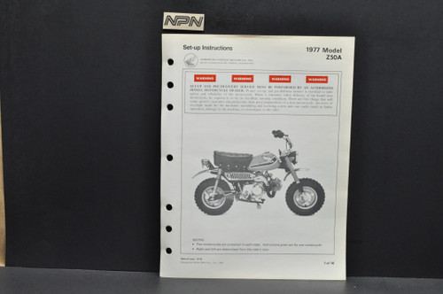 Vintage 1977 Honda Z50 A Motorcycle Dealer Set Up Instruction Manual