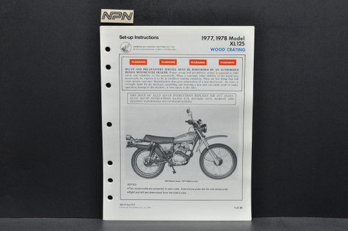 Vintage NOS 1977-78 Honda XL125 Wood Crating Dealer Set Up Instruction Manual