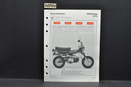 Vtg NOS 1978 Honda CT70 Trail 70 Motorcycle Dealer Set Up Instruction Manual
