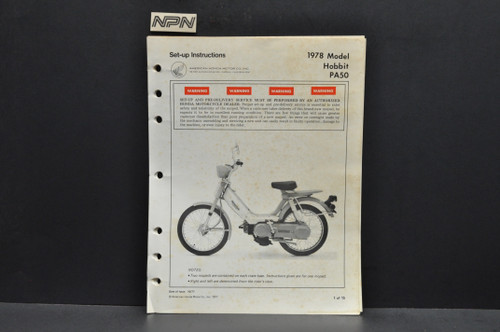 Vtg 1978 Honda PA50 Hobbit Moped Motorcycle Dealer Set Up Instruction Manual
