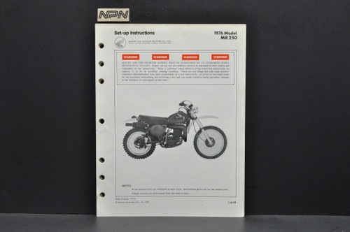 Vintage 1976 Honda MR250 Elsinore Motorcycle Dealer Set Up Instruction Manual
