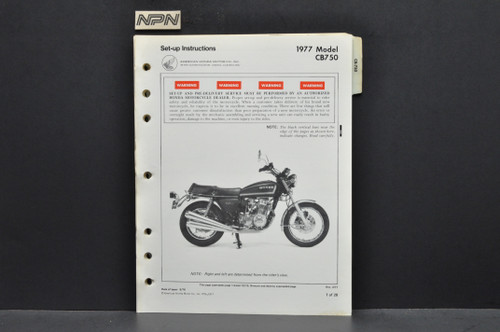 Vintage 1977 Honda CB750 750 Four K Motorcycle Dealer Set Up Instruction Manual
