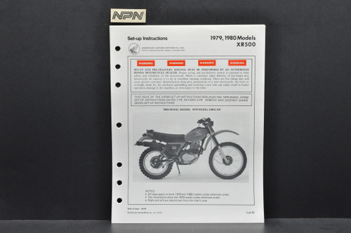 Vintage NOS 1979-80 Honda XR500 Motorcycle Dealer Set Up Instruction Manual