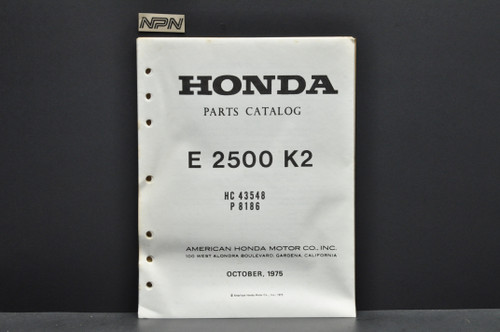 Vintage 1975 Honda E2500 K2 Parts Catalog Book Diagram Manual