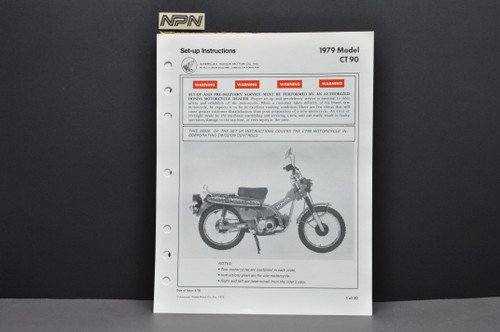 Vintage NOS 1979 Honda CT90 Trail 90 Dealer Set Up Instruction Manual