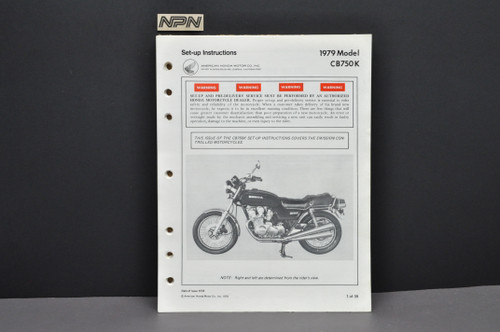 Vintage NOS 1979 Honda CB750 K Motorcycle Dealer Set Up Instruction Manual