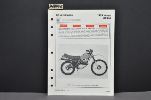 Vtg NOS 1979 Honda XR250 Motorcycle Dealer Set Up Instruction Manual