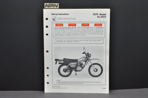 Vintage NOS 1979 Honda XL100 S Motorcycle Dealer Set Up Instruction Manual