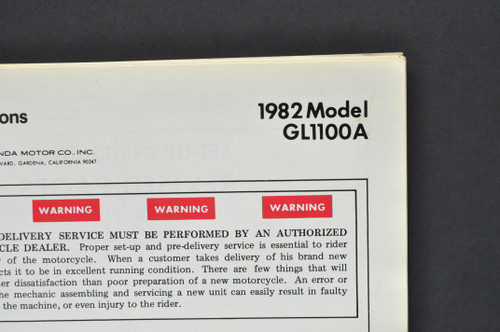 Vintage 1982 Honda GL1100 A Gold Wing Motorcycle Dealer Set Up Instruction Manual