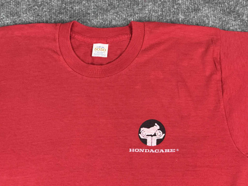 VTG Honda Care Shirt Mens L Red 80s Motorcycle Logo Dealer Staff USA 5050 Soft VTG Honda Care Shirt Mens L Red 80s Motorcycle Logo Dealer Staff USA 5050 Soft