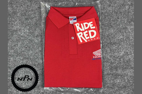 VTG NOS 90s Honda Riders Club America Polo Shirt Mens L Ride Red Swingster NWT