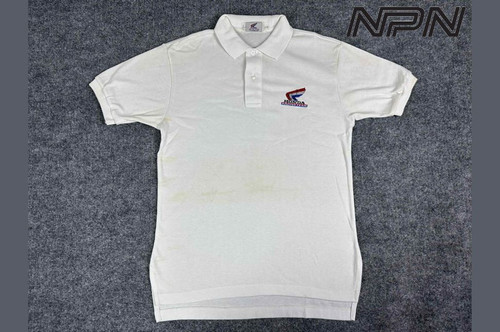 VTG 80s Honda Racing Team Polo Shirt Mens S Embroidered Logo Hondaline USA READ