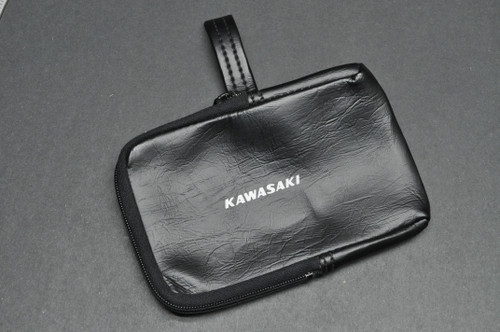 Vintage Kawasaki Motorcycle Tool Pouch Bag OEM Black Vinyl YKK Zipper Case Japan