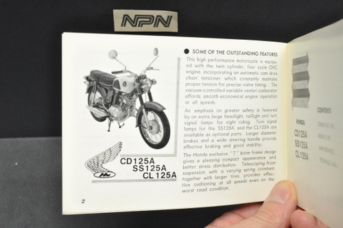 Vintage NOS 1967-69 Honda CD125 A SS125 A CL125 A Motorcycle Owners Manual