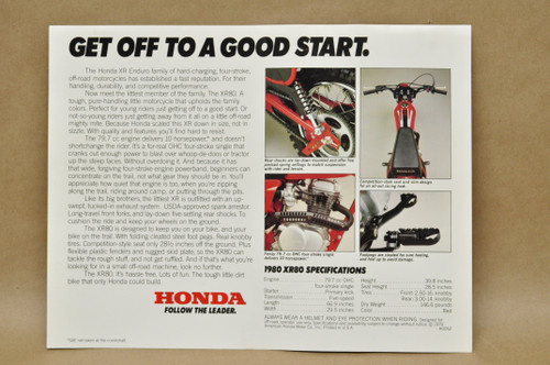 Vintage NOS 1980 Honda XR80 Motorcycle Brochure Dealer Spec Sheet
