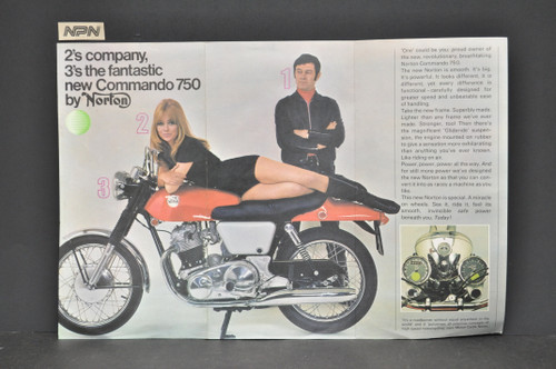 Vintage 1970s Norton Commando 750 Motorcycle Brochure Dealer Spec Sheet NOS OEM