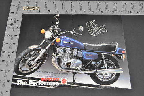 Vintage Suzuki GS1000 E Motorcycle Dealer Brochure 1980 NOS Dealer Stamp