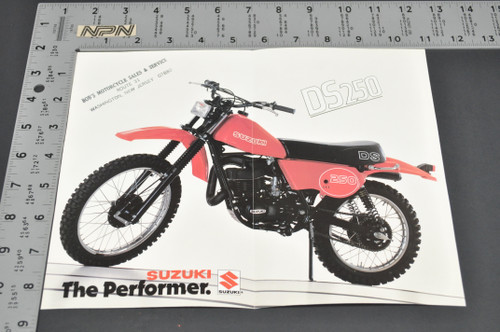 Vintage Suzuki DS250 T Motorcycle Dealer Brochure 1980 NOS Dealer Stamp
