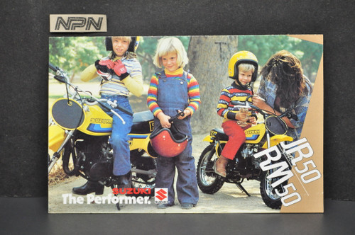 Vintage Suzuki JR50 RM50 Motorcycle Dealer Brochure 1980 NOS Dealer Stamp