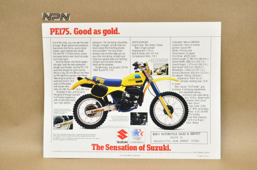 Vintage NOS 1984 Suzuki PE175 Motorcycle Brochure OEM Dealer Stamp Specs MX