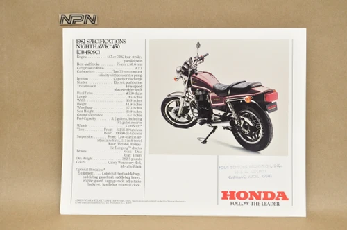 Vintage NOS 1982 Honda CB450 SC Nighthawk 450 Brochure OEM Dealer Stamp Specs