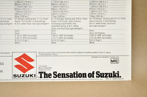 Vintage NOS 1983 Suzuki DR100 DR125 DR250 DR500 Motorcycle Brochure Dealer Specs