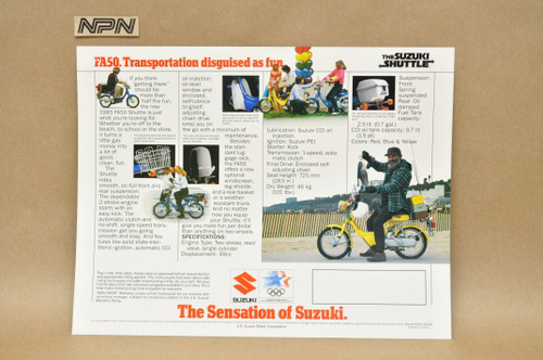 Vintage NOS 1985 Suzuki FA50 Shuttle Brochure Moped Motorcycle Dealer Specs OEM