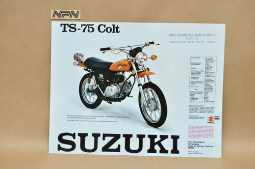 Vintage NOS 1975 Suzuki TS75 Colt TM75 Mini Cross Brochure Dealer Specs OEM